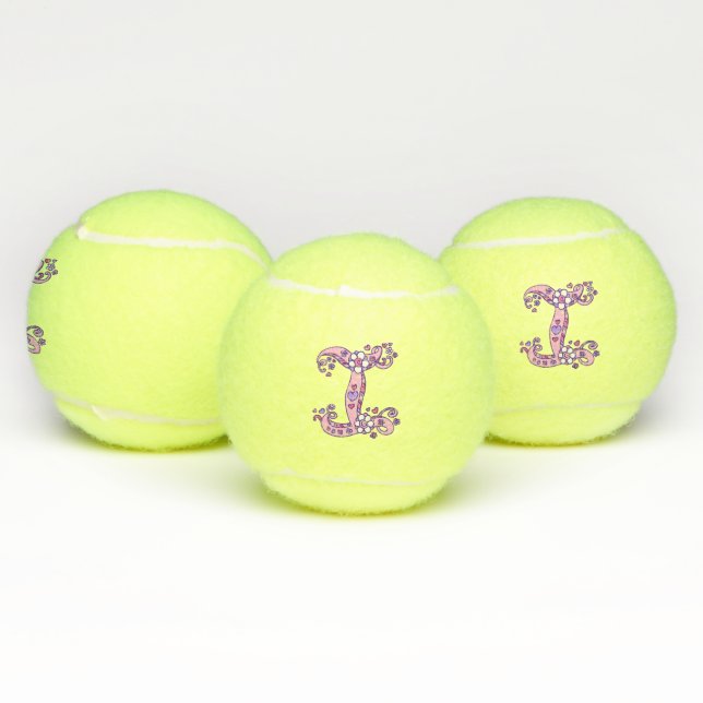 Letter I monogram girls personalised doodle art Tennis Balls (Multi)