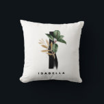 Letter I Monogram Tropical Greenery Gold Foil Cushion<br><div class="desc">Customisable letter I monogram pillow featuring watercolor tropical rubber plant leaf,  faux gold foil leaf and black watercolor brush accents. Personalise this tropical monogram pillow by your name or other details. This boho letter I monogram pillow will be perfect as a gift. Other letters are available.</div>