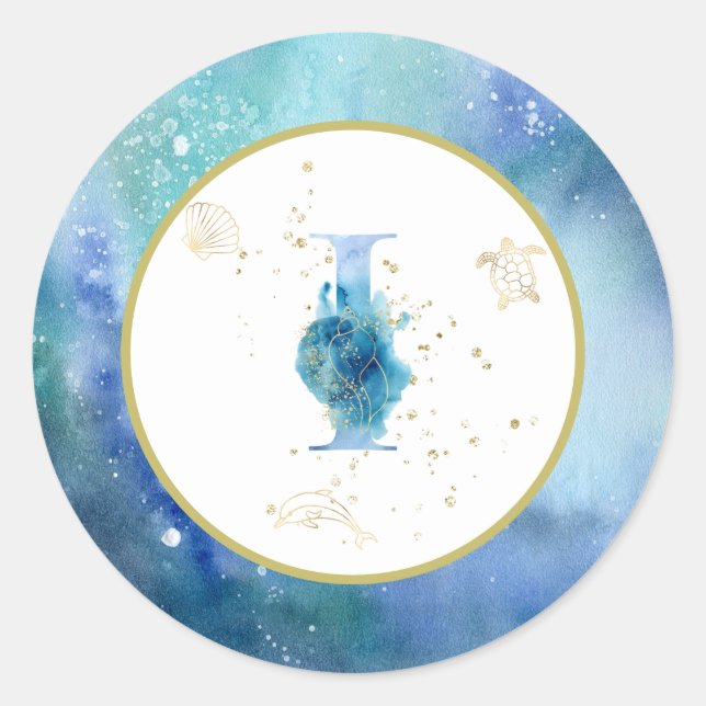 *~*  LETTER I -  Nautical Beach Envelope  Sticker (Front)