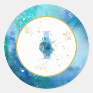 *~*  LETTER I -  Nautical Beach Envelope  Sticker