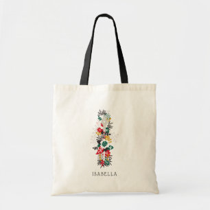 Letter I Whimsical Floral Letter Monogram I Tote Bag
