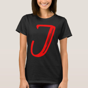 Letter J Alphabet Large Red Graphic Initial T-Shirt