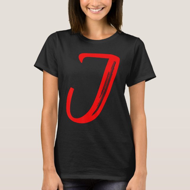 Letter J Alphabet Large Red Graphic Initial T-Shirt (Front)
