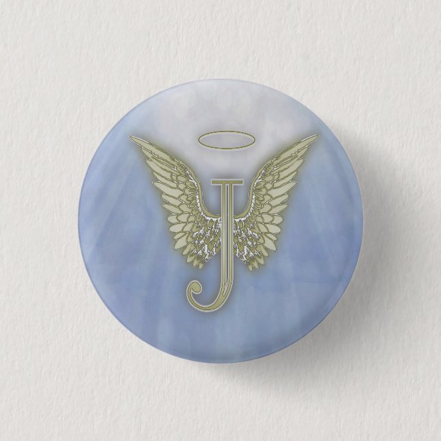 Letter J Angel Monogram 3 Cm Round Badge (Front)