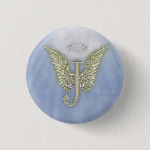 Letter J Angel Monogram 3 Cm Round Badge