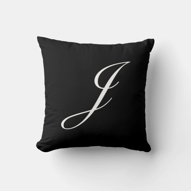 Letter J Black Monogram Pillow (Front)