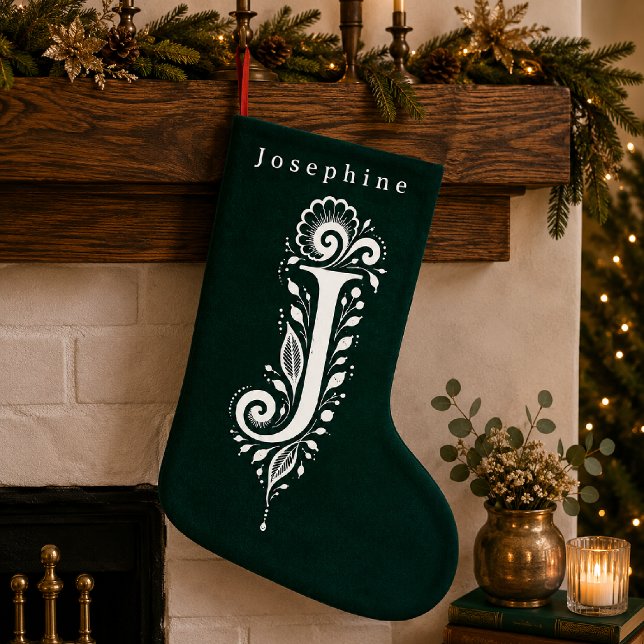 Letter J Botanical Monogram Personalised Stocking (Creator Uploaded)