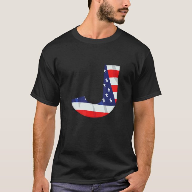Letter J Capital Alphabet Usa American Flag Monogr T-Shirt (Front)
