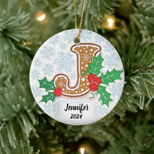 Letter J Custom Name Christmas Ceramic Tree Decoration