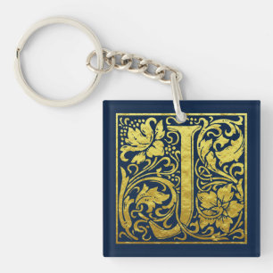 Letter J First Letter Faux Gold and Midnight Blue Key Ring