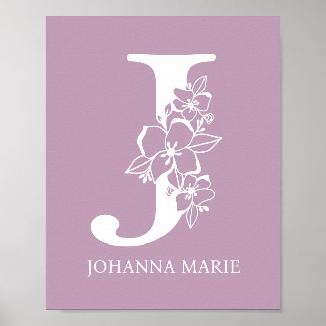 Letter J Floral Monogram Name Nursery Modern  Poster (Front)