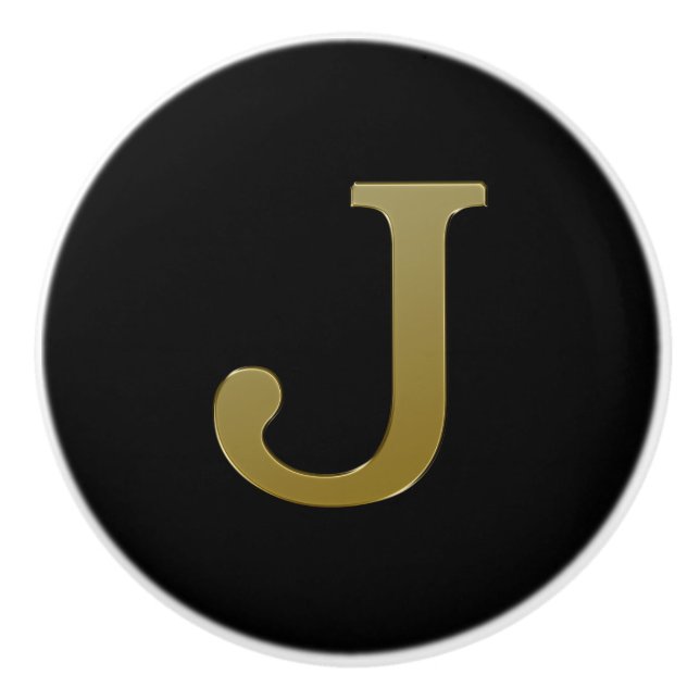 Letter J Gold Ceramic Knob (Front)