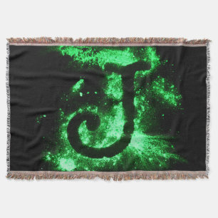 Letter J Green Capital Alphabet Throw Blanket