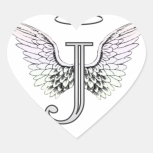 Letter J Initial Monogram with Angel Wings & Halo Heart Sticker