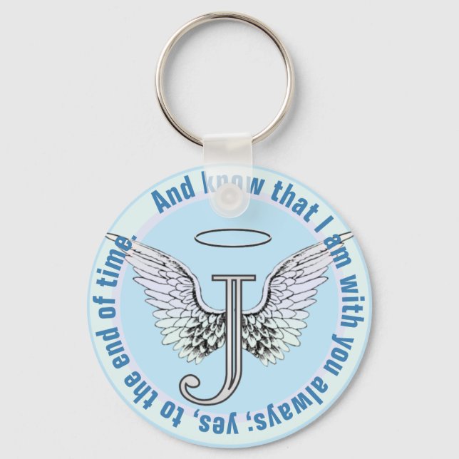 Letter J Initial Monogram with Angel Wings & Halo Key Ring (Front)