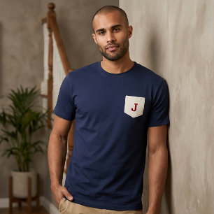 Letter J - Initial Name Alphabet Pocket Side Left T-Shirt