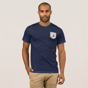 Letter J - Initial Name Alphabet Pocket Side Left T-Shirt