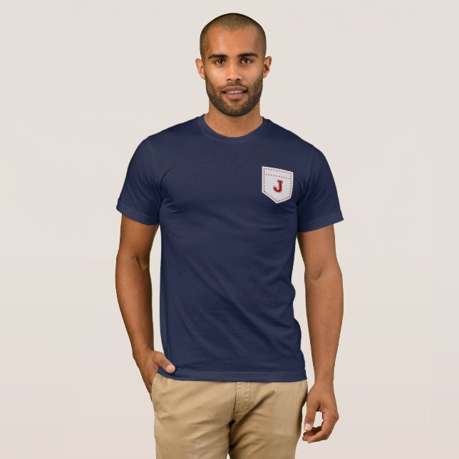 Letter J - Initial Name Alphabet Pocket Side Left T-Shirt (Front Full)