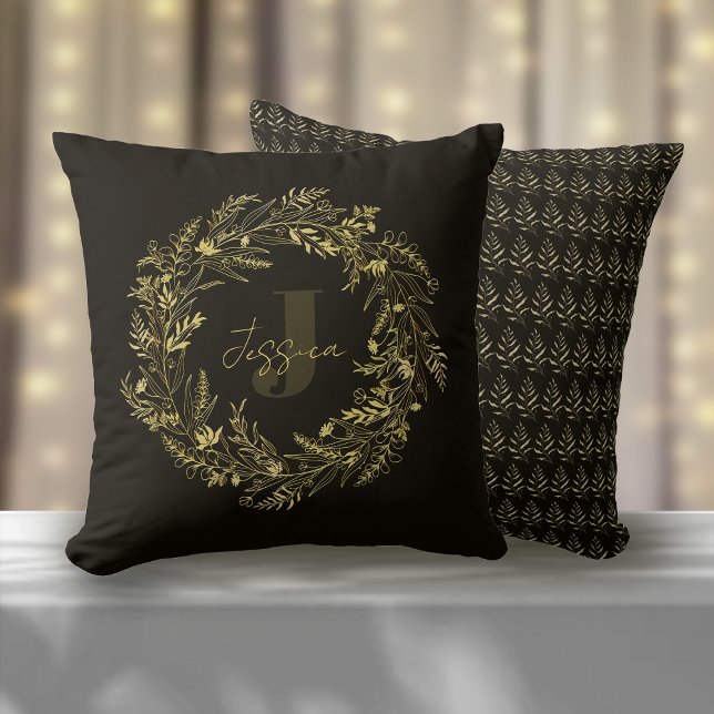 Letter J Jewel Gold Leaf Monogram Cushion (Creator Uploaded)