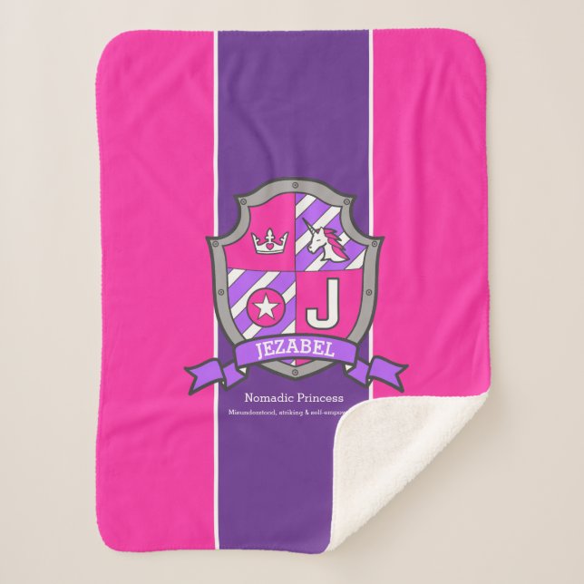 Letter J Jezabel name meaning pink purple unicorn Sherpa Blanket (Front)