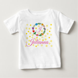 Letter J, Julianna, Tee, Flowers and Stars Baby T-Shirt