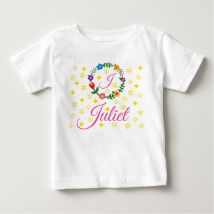 Letter J, Juliet, Tee, Flowers and Stars Baby T-Shirt