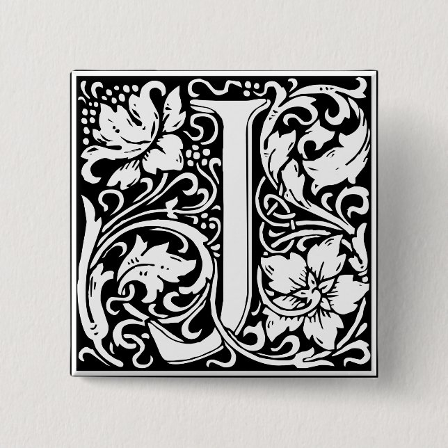 Letter J Mediaeval Monogram Art Nouveau 15 Cm Square Badge (Front)