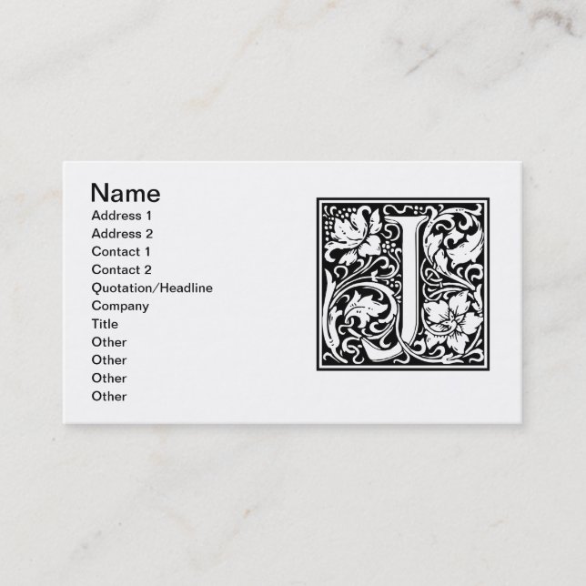 Letter J Mediaeval Monogram Art Nouveau Business Card (Front)
