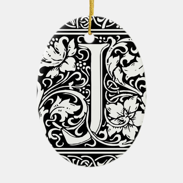 Letter J Mediaeval Monogram Art Nouveau Ceramic Tree Decoration (Front)