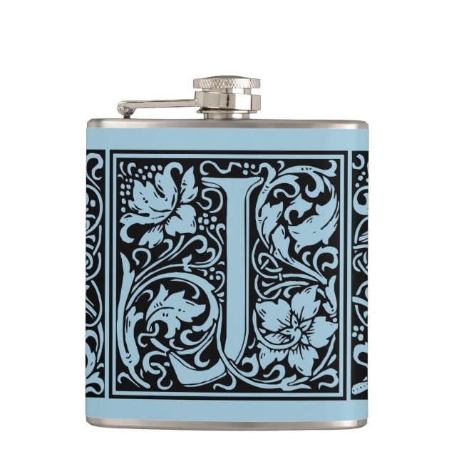 Letter J Mediaeval Monogram Art Nouveau Hip Flask (Front)
