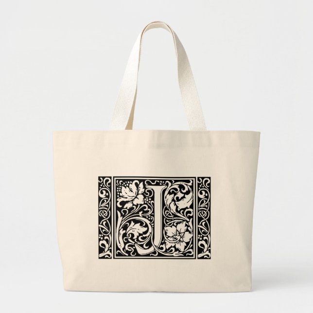 Letter J Mediaeval Monogram Art Nouveau Large Tote Bag (Front)
