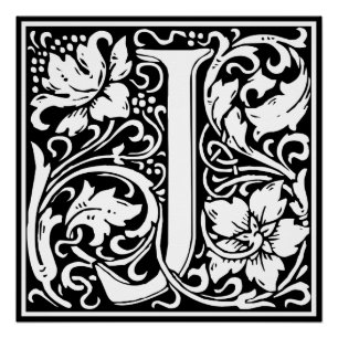 Letter J Mediaeval Monogram Art Nouveau Poster