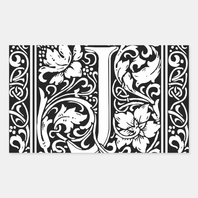 Letter J Mediaeval Monogram Art Nouveau Rectangular Sticker (Front)