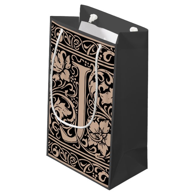 Letter J Mediaeval Monogram Art Nouveau Small Gift Bag (Back Angled)