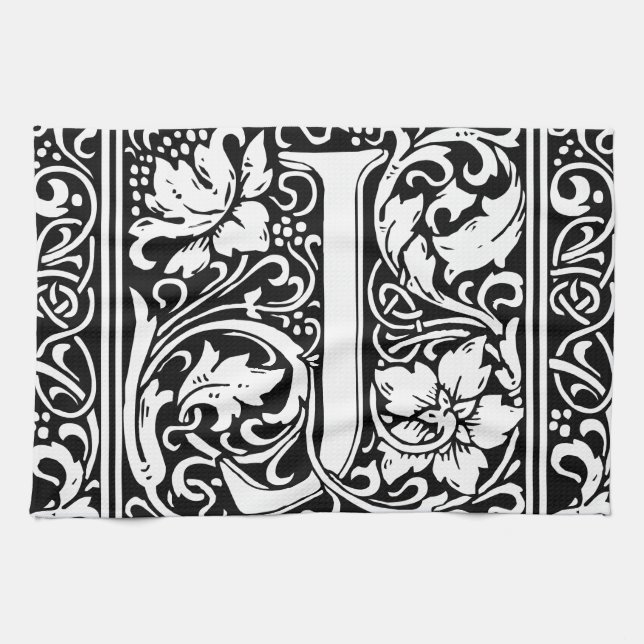 Letter J Mediaeval Monogram Art Nouveau Tea Towel (Horizontal)