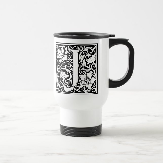 Letter J Mediaeval Monogram Art Nouveau Travel Mug (Right)