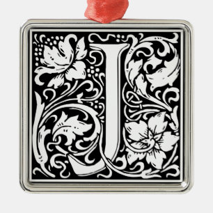 Letter J Mediaeval Monogram Vintage Initial Metal Tree Decoration