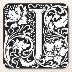 Letter J Mediaeval Monogram Vintage Initial Square Paper Coaster