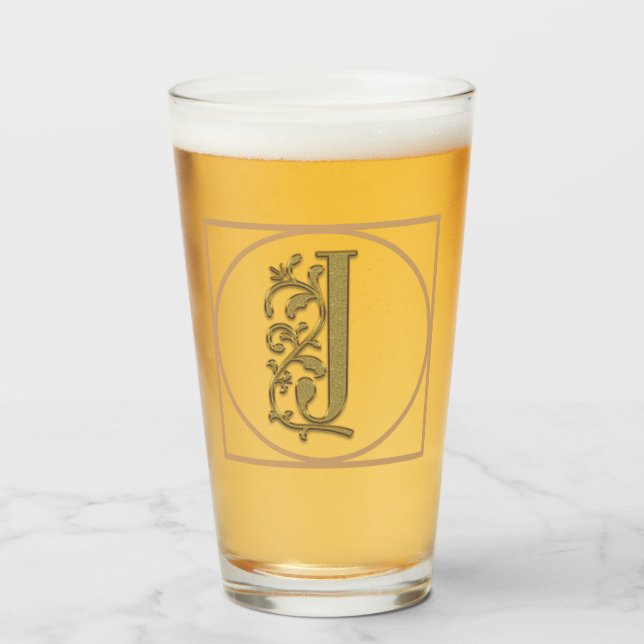 LETTER J MONOGRAM Beautiful Wedding New Home Gift Glass (Front Filled)