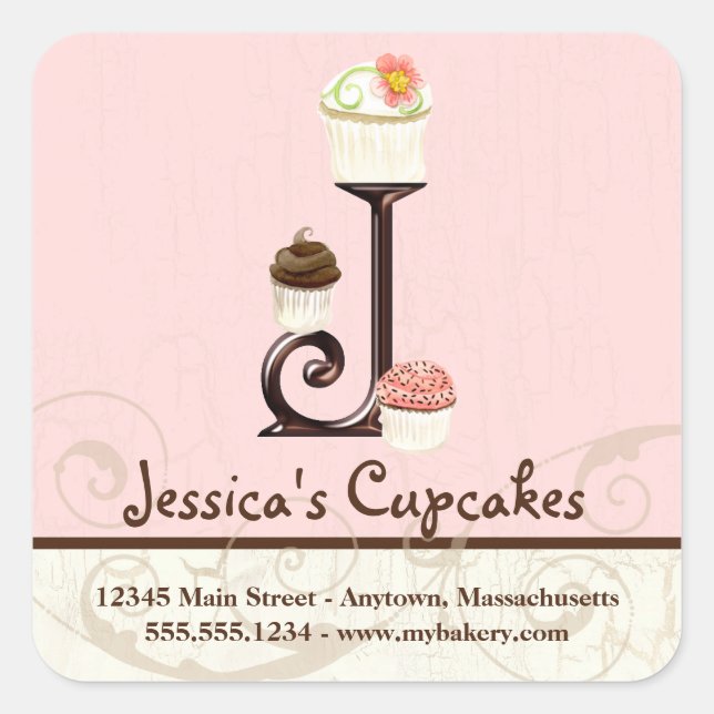Letter J Monogram Cupcake Logo Business Identity Square Sticker (Front)