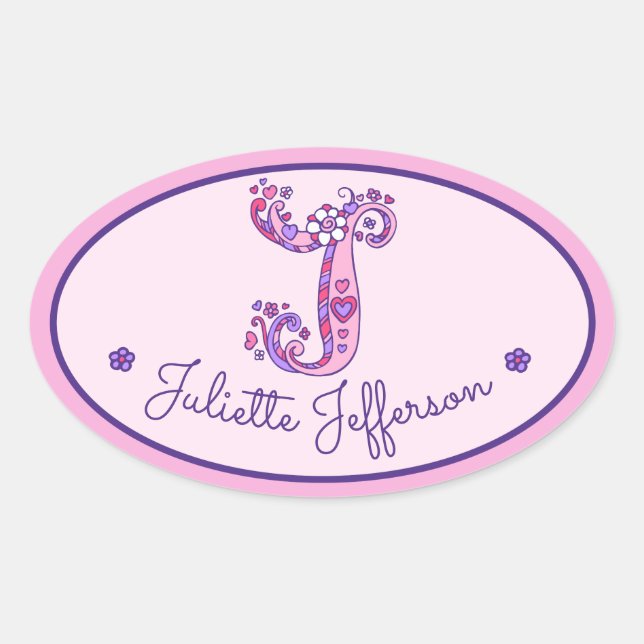 Letter J monogram custom girls name pink stickers (Front)
