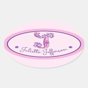 Letter J monogram custom girls name pink stickers