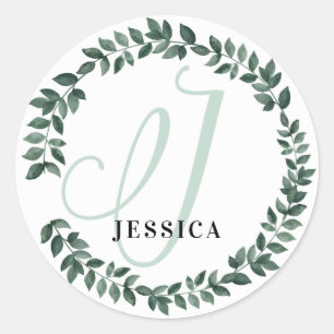 Letter J Monogram Custom Name Minimalist Botanical Classic Round Sticker