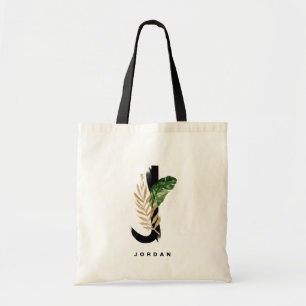 Letter J Monogram   Tropical Leaves Bridesmaid Tote Bag