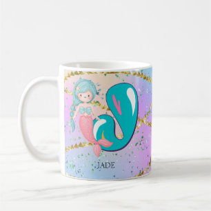 Letter J Monogram Watercolor Cute Mermaid Nursery Coffee Mug