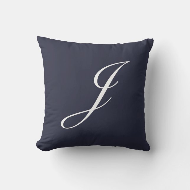Letter J Navy Blue Monogram Pillow (Front)