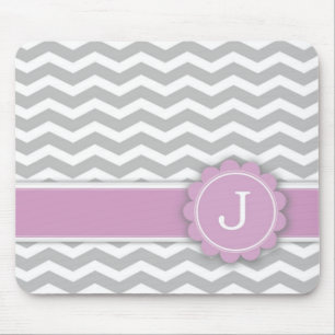 Letter J Pink Monogram Grey Chevron Mouse Mat
