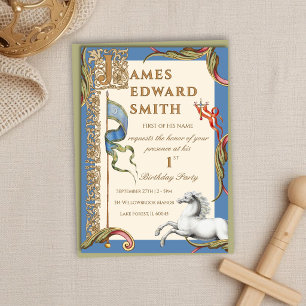 Letter J Royal Medieval 1st Birthday Invitation