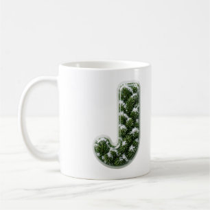 Letter J Snowy Pine Christmas Monogram Coffee Mug