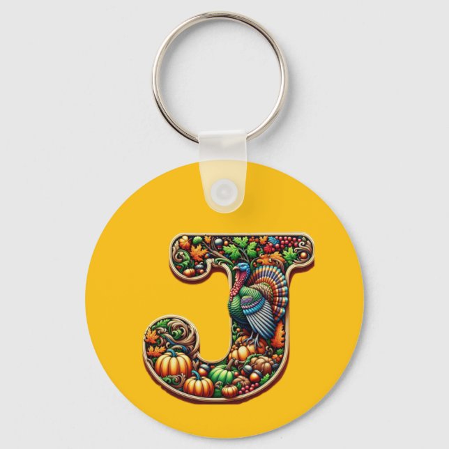 Letter J Thanksgiving style gift  Key Ring (Front)
